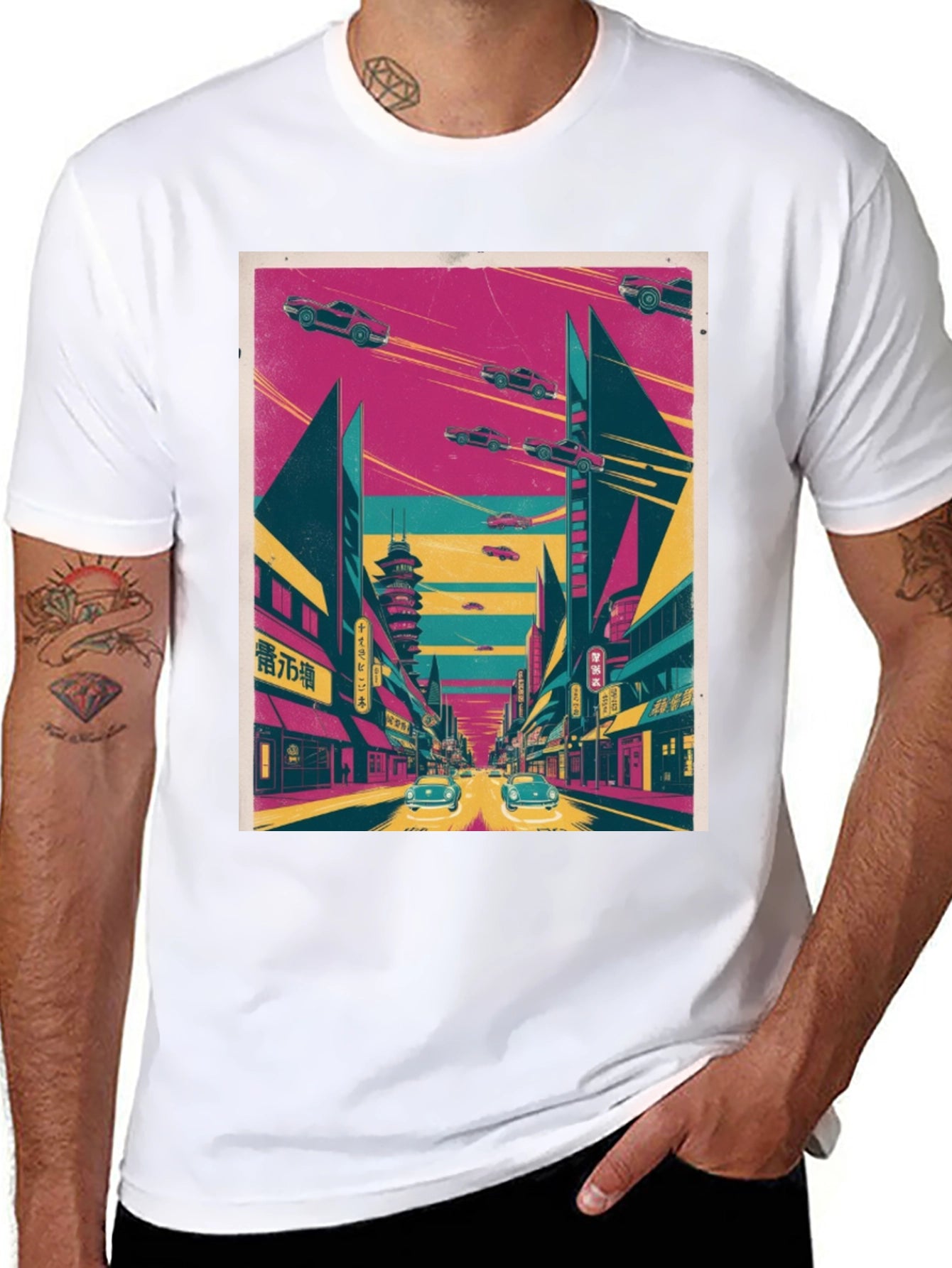 Retro Future T-Shirt: Flying Cars and Neon City