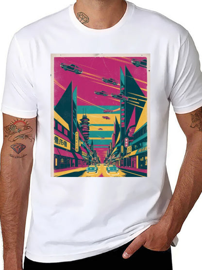 Retro Future T-Shirt: Flying Cars and Neon City