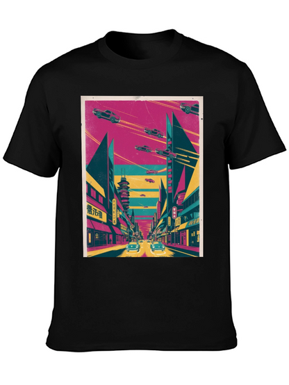 Retro Future T-Shirt: Flying Cars and Neon City