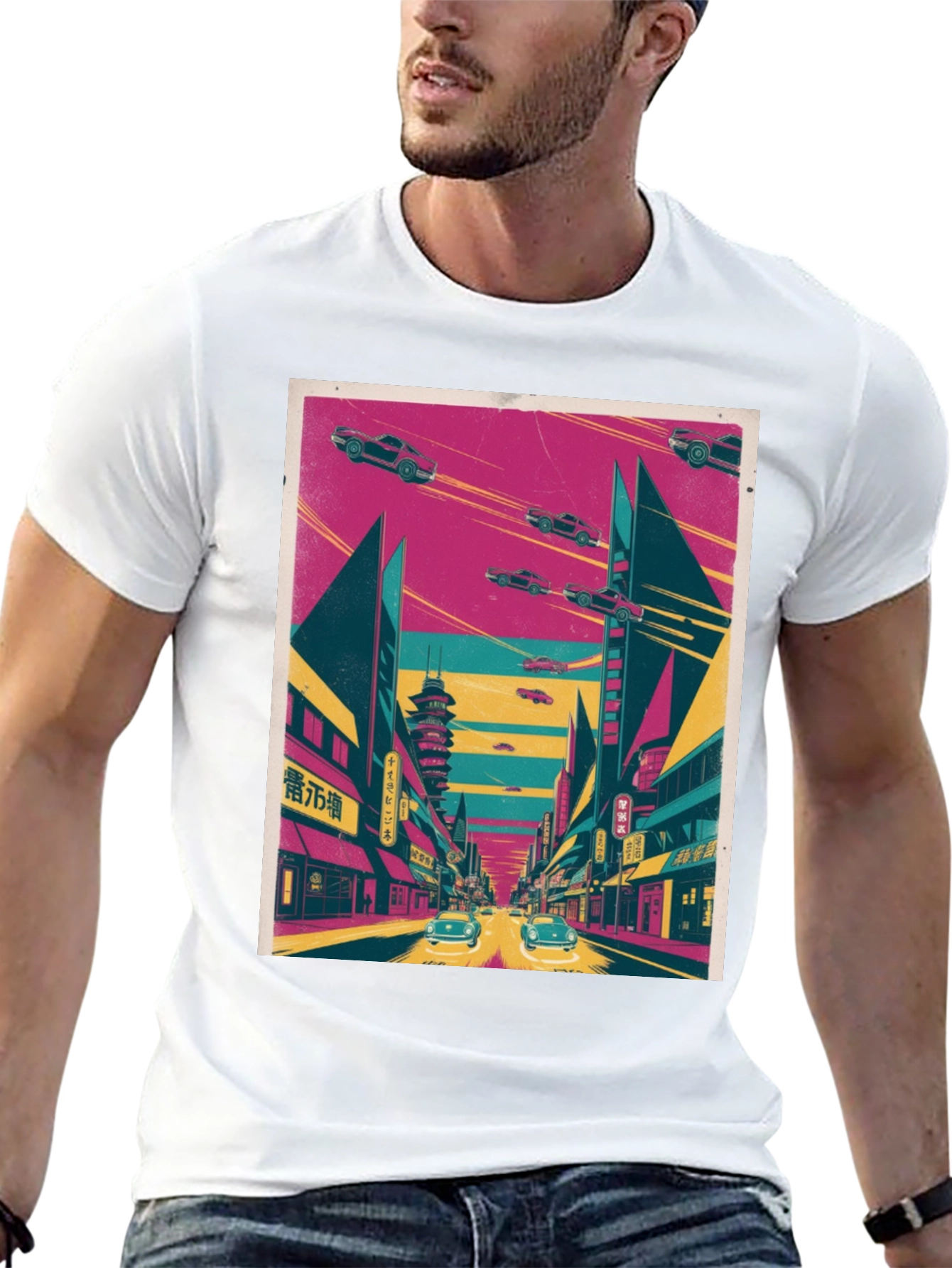 Retro Future T-Shirt: Flying Cars and Neon City