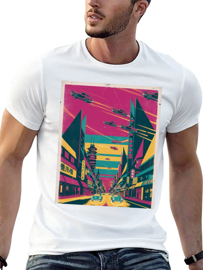 Retro Future T-Shirt: Flying Cars and Neon City