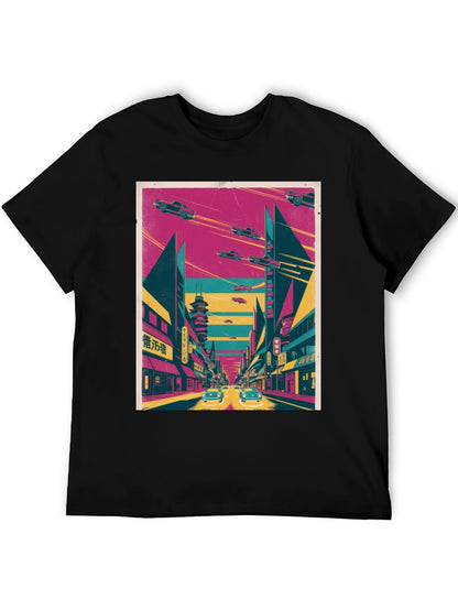 Retro Future T-Shirt: Flying Cars and Neon City