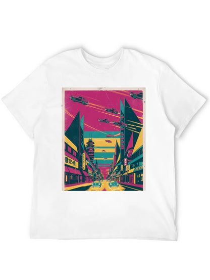 Retro Future T-Shirt: Flying Cars and Neon City