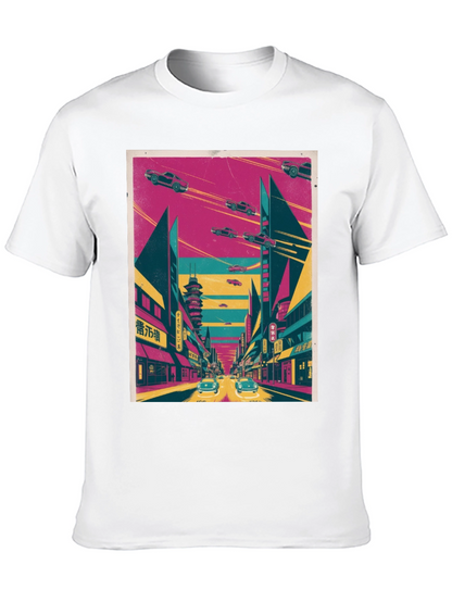 Retro Future T-Shirt: Flying Cars and Neon City