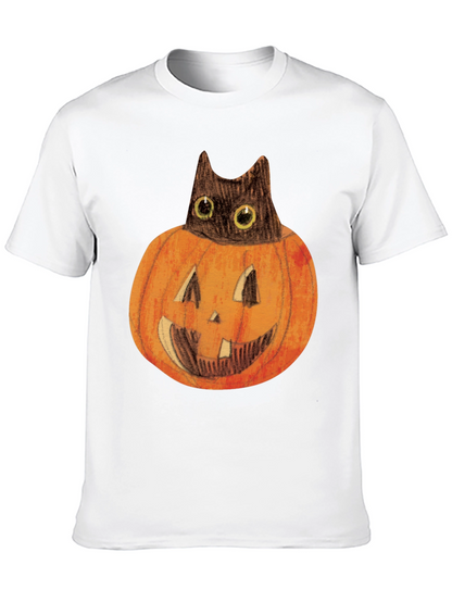 Halloween Cat in Pumpkin Mens Black T-Shirt