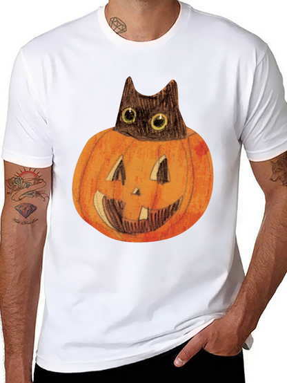 Halloween Cat in Pumpkin Mens Black T-Shirt