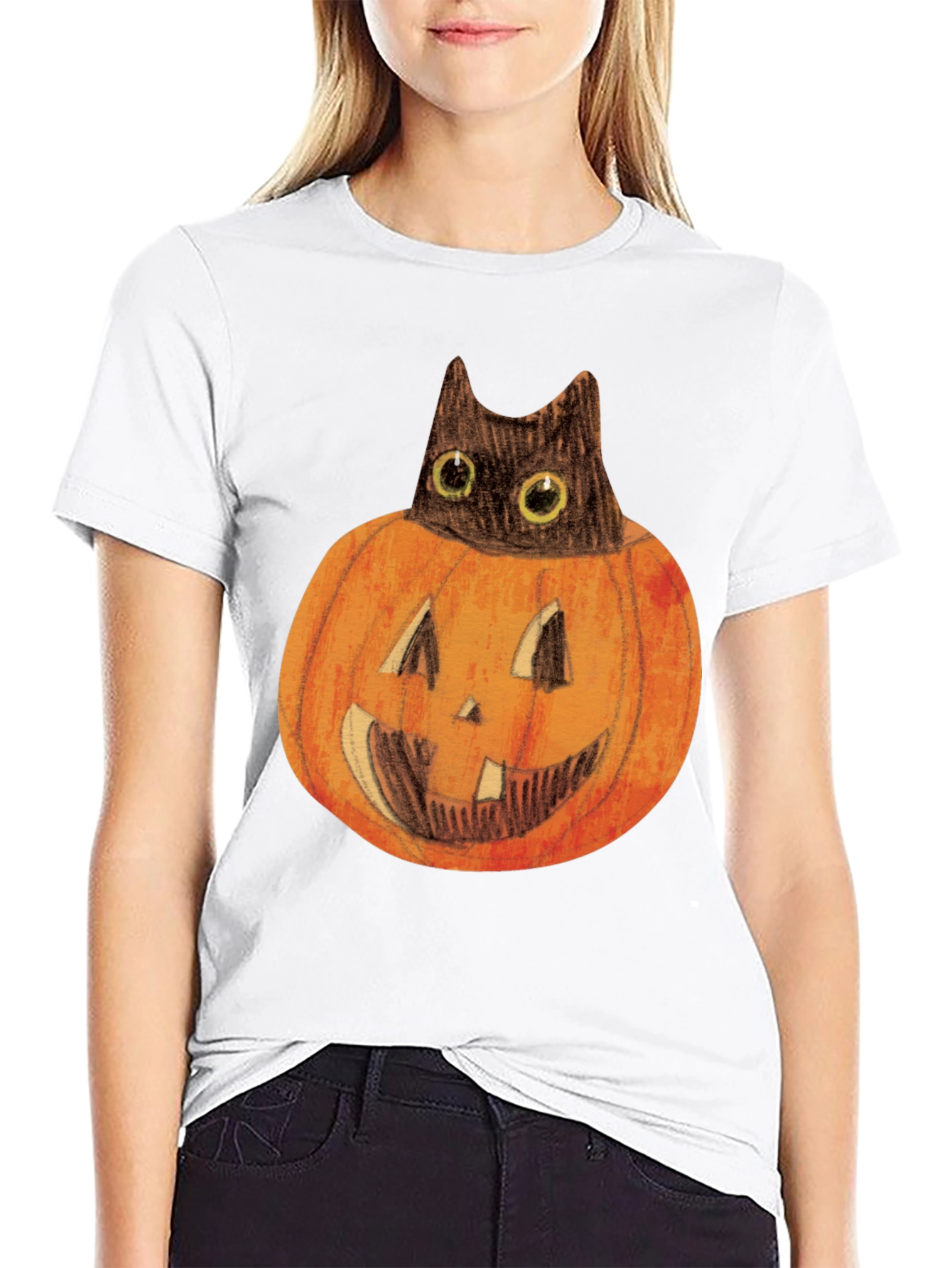Halloween Cat in Pumpkin Mens Black T-Shirt