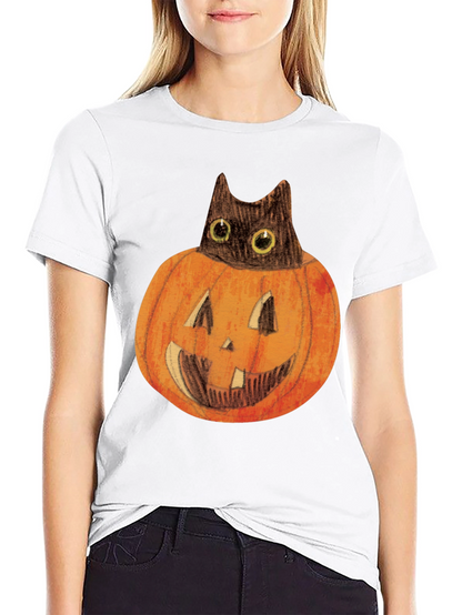 Halloween Cat in Pumpkin Mens Black T-Shirt