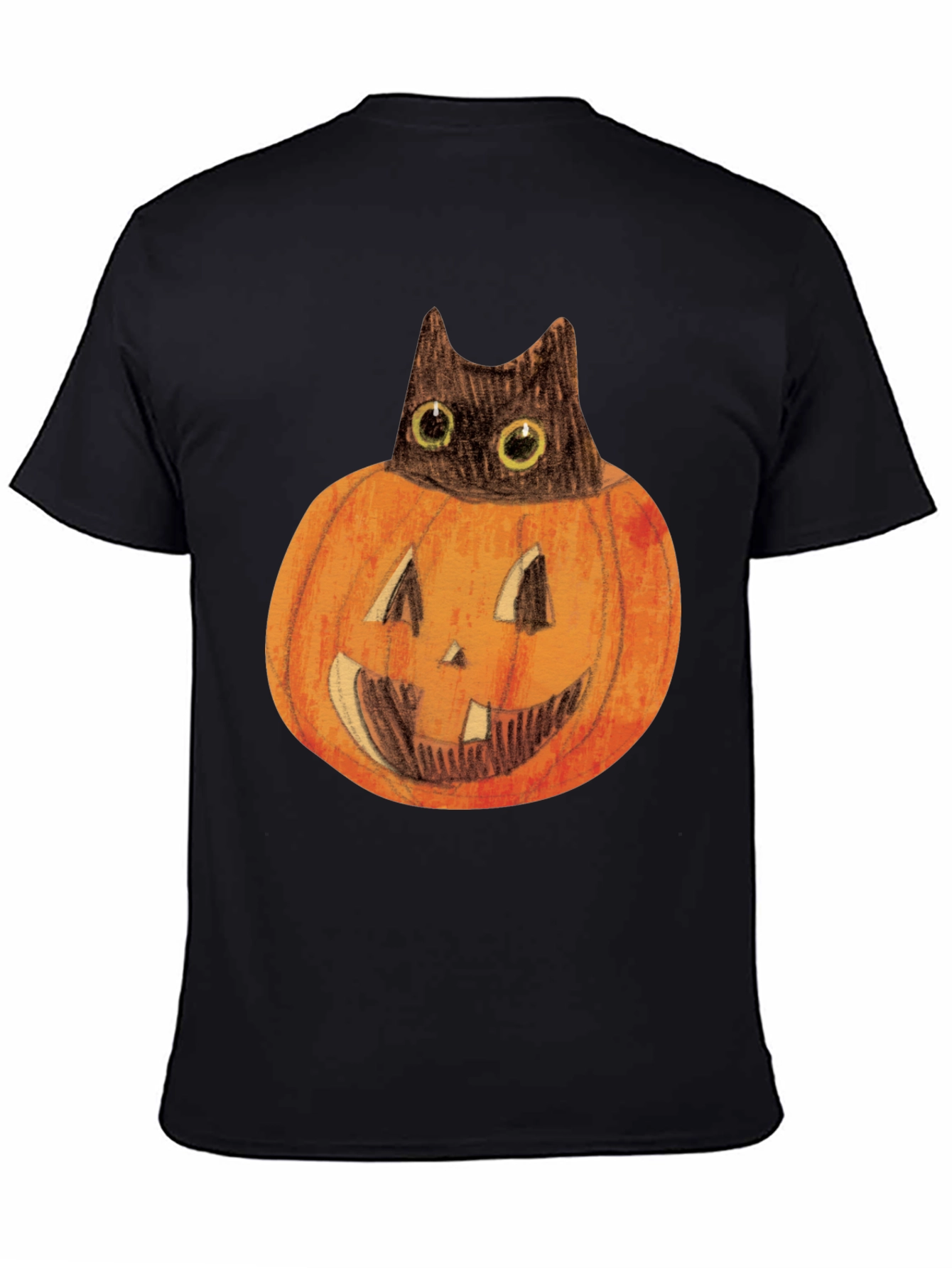 Halloween Cat in Pumpkin Mens Black T-Shirt
