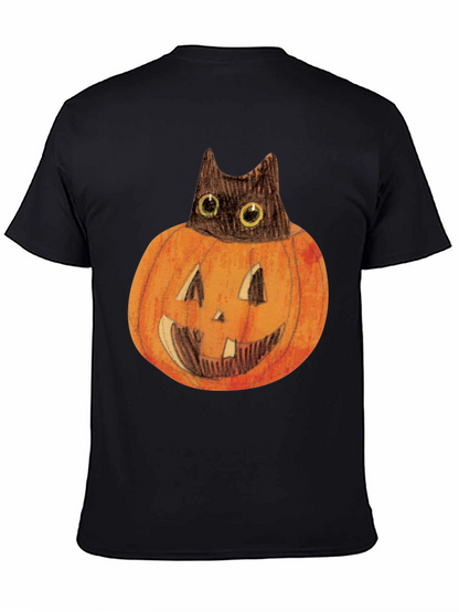 Halloween Cat in Pumpkin Mens Black T-Shirt