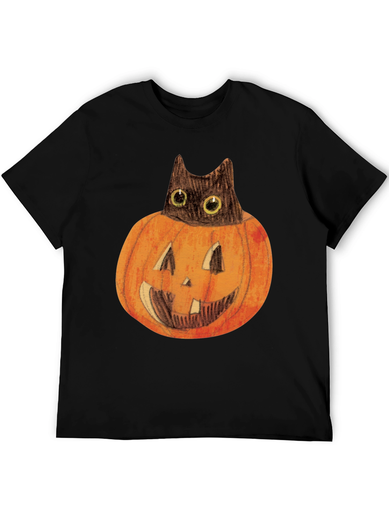 Halloween Cat in Pumpkin Mens Black T-Shirt