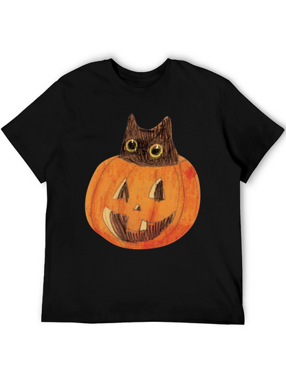 Halloween Cat in Pumpkin Mens Black T-Shirt