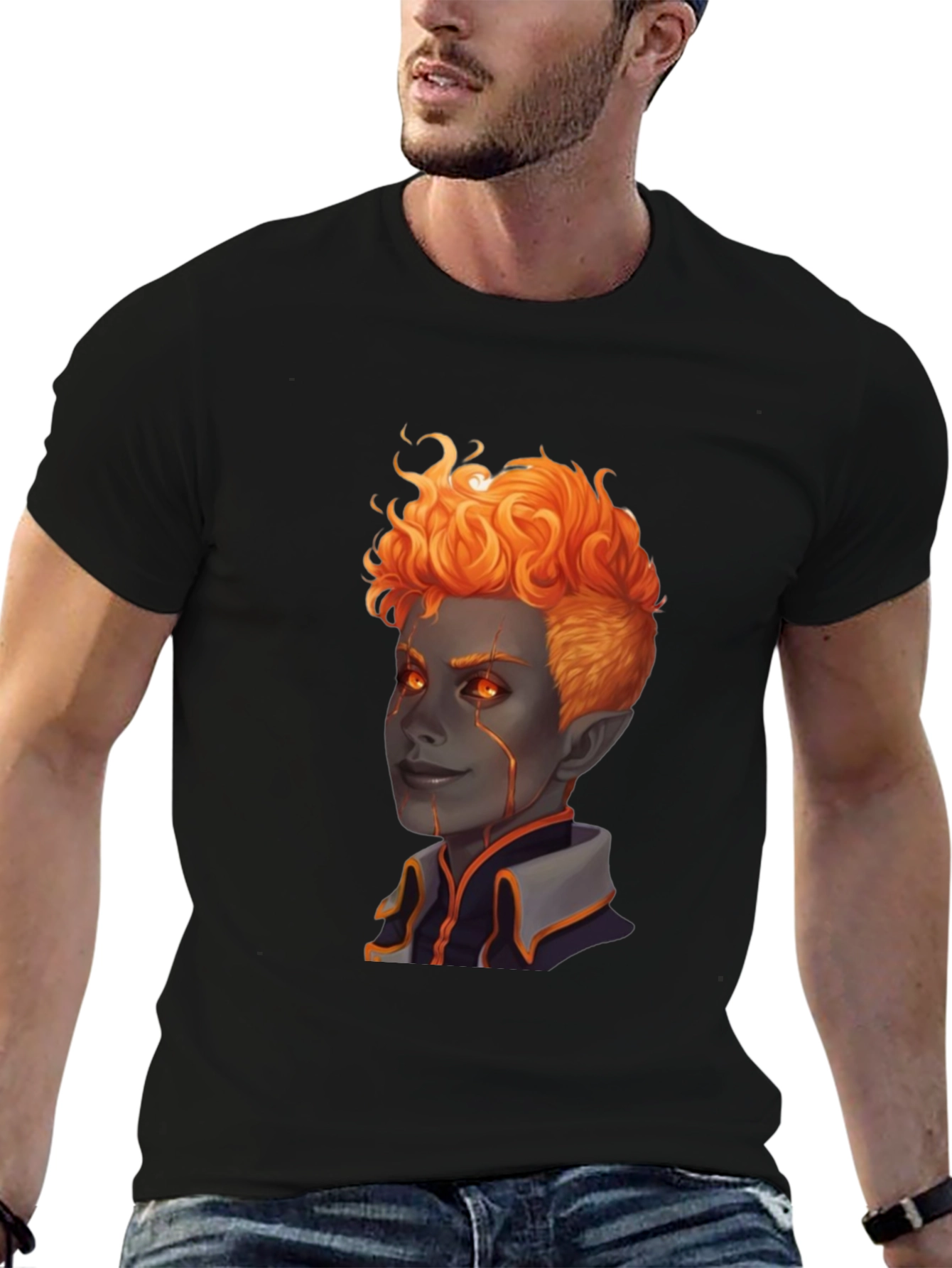 Fiery Character Graphic Tee - Black T-Shirt