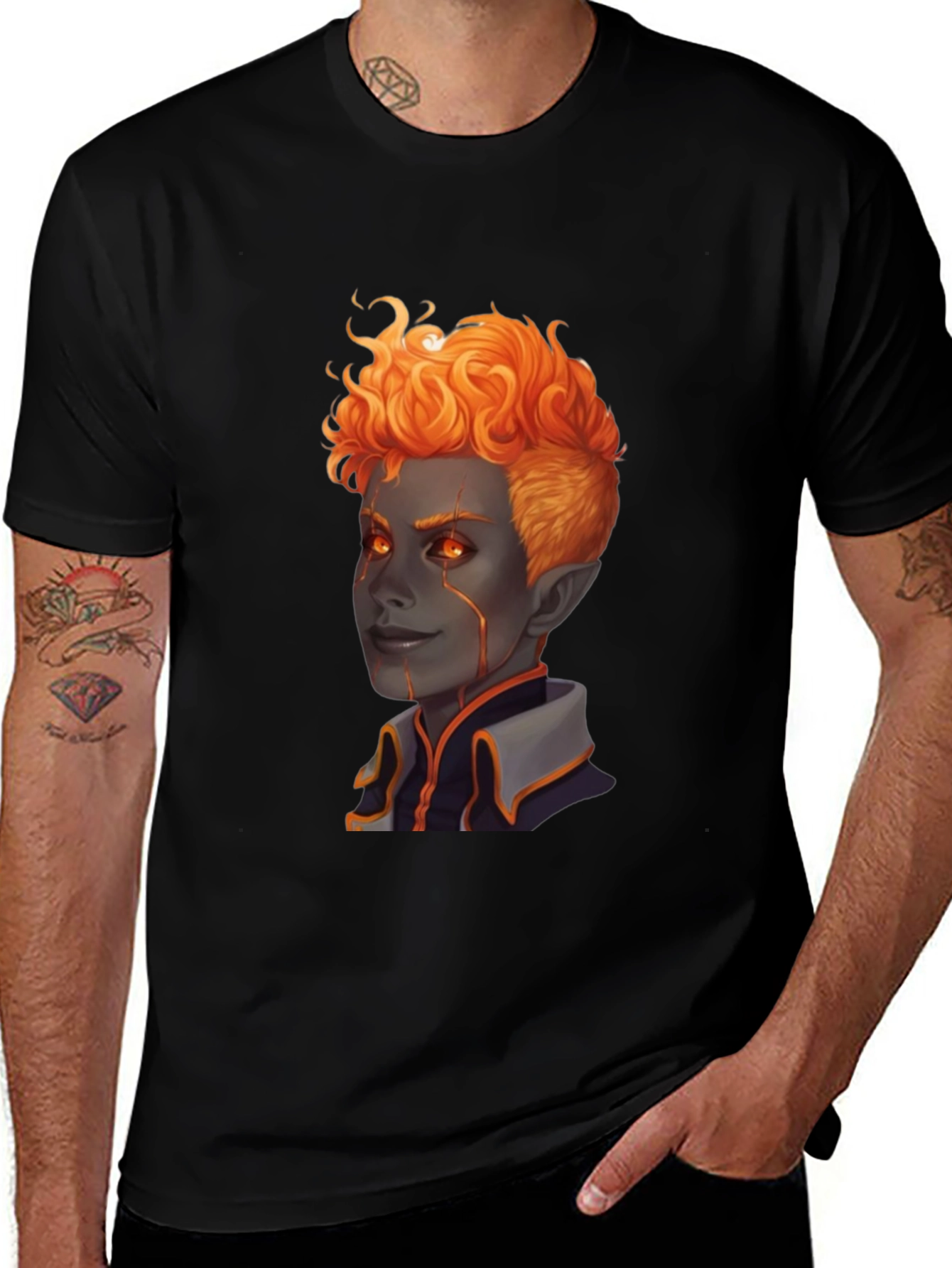 Fiery Character Graphic Tee - Black T-Shirt