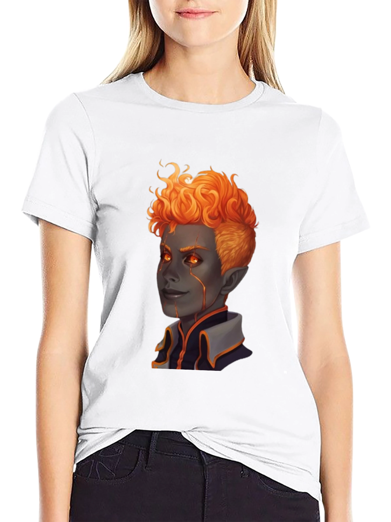 Fiery Character Graphic Tee - Black T-Shirt