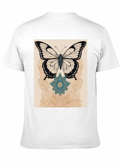 Butterfly & Flower Graphic Print Black T-Shirt
