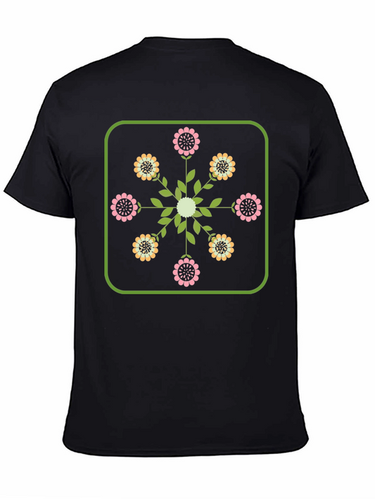 Retro Floral Graphic Tee - Black Cotton Blend Comfort