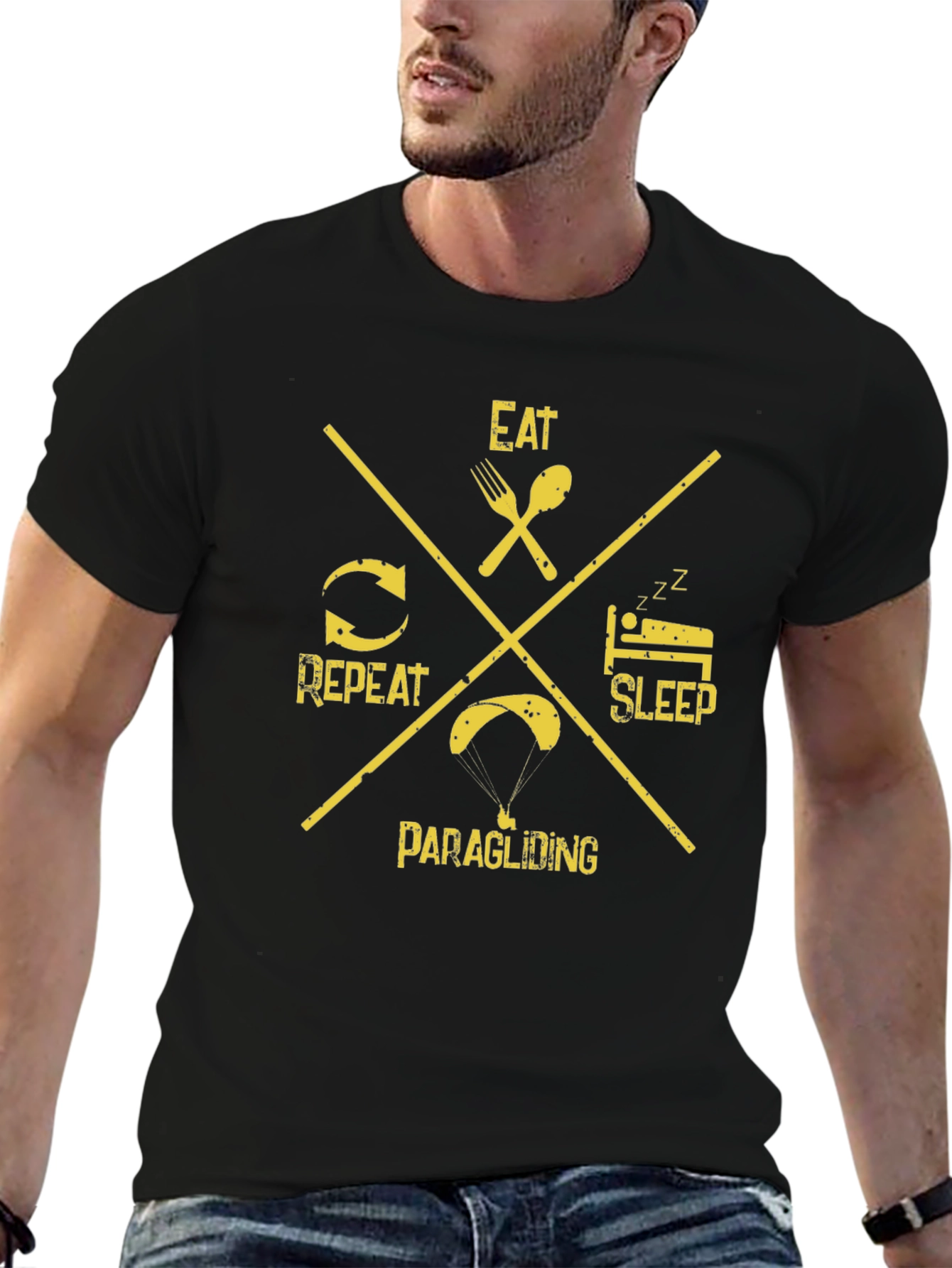 Eat Sleep Paragliding Repeat Black T-Shirt