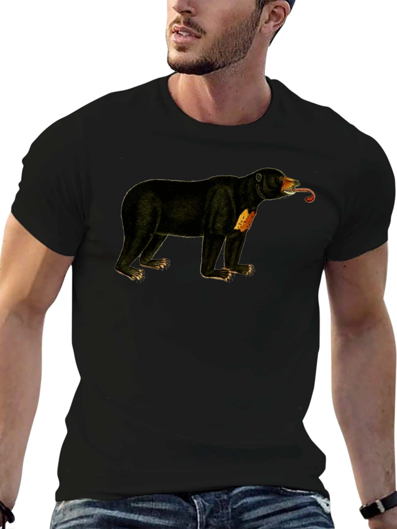Sun Bear T-Shirt - Black Crew Neck Tee
