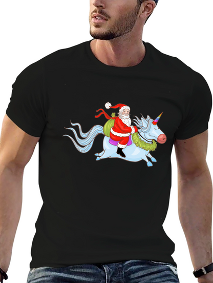 Santa Riding Unicorn Graphic T-Shirt