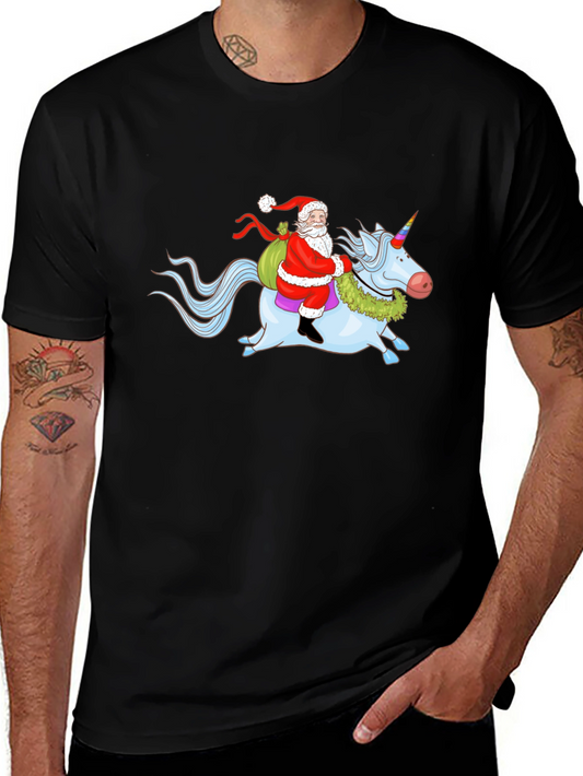 Santa Riding Unicorn Graphic T-Shirt