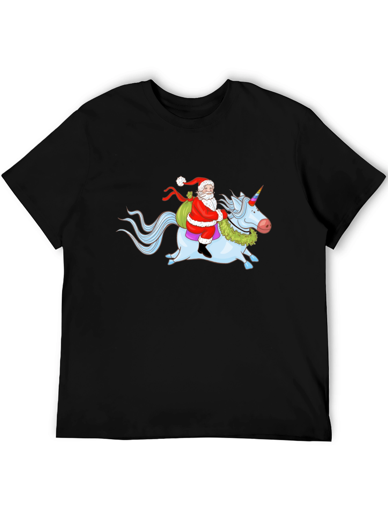 Santa Riding Unicorn Graphic T-Shirt