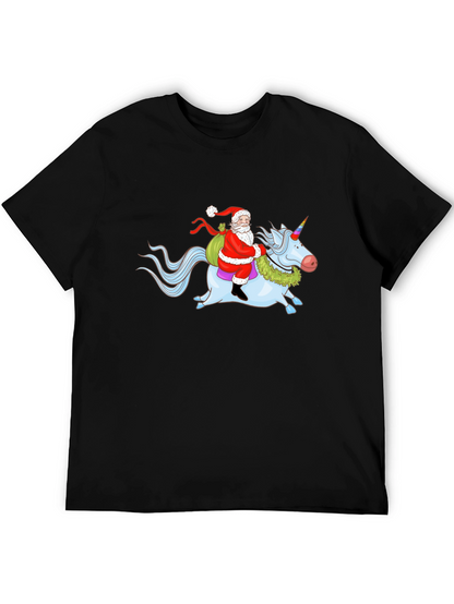 Santa Riding Unicorn Graphic T-Shirt