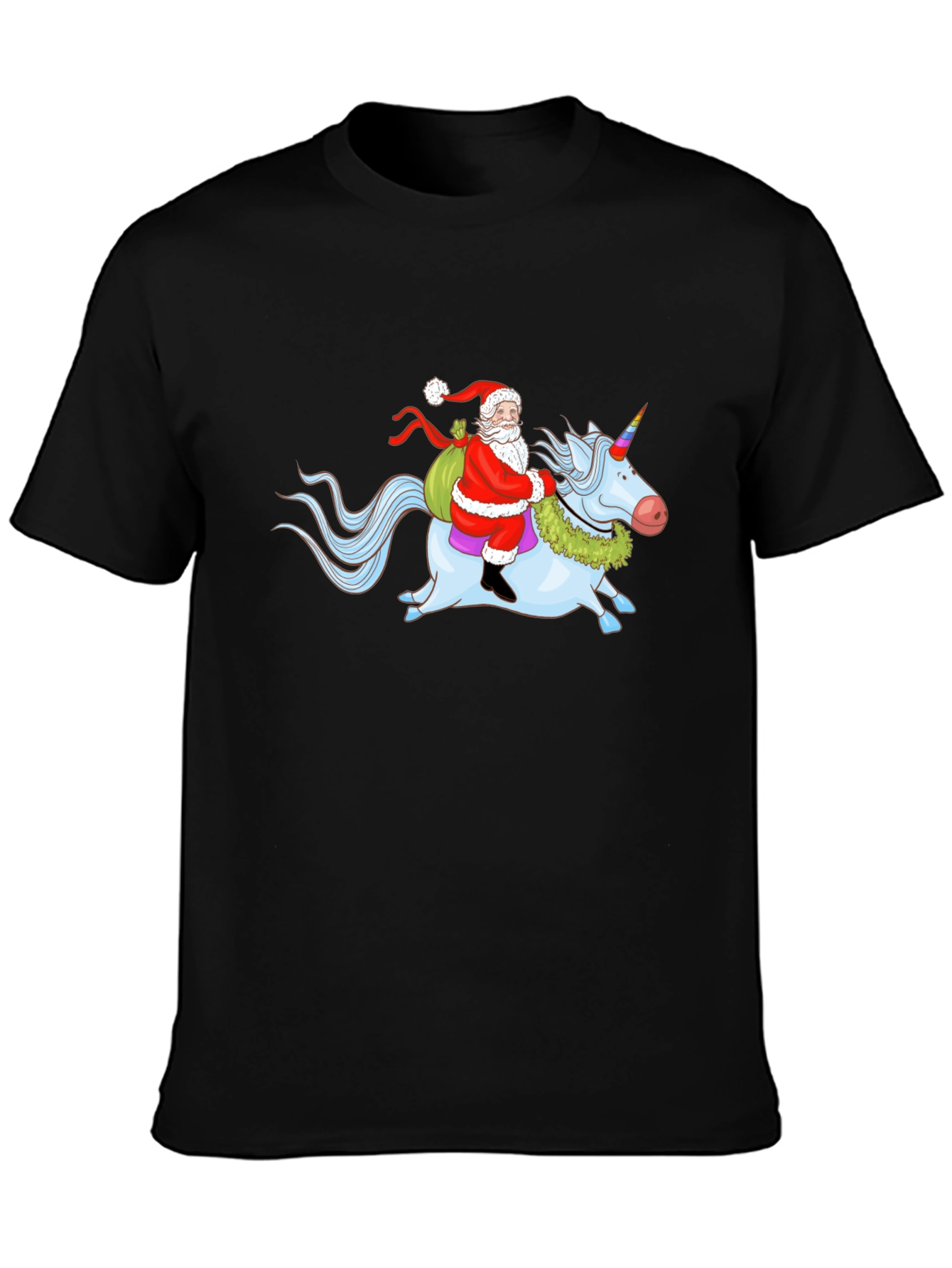 Santa Riding Unicorn Graphic T-Shirt