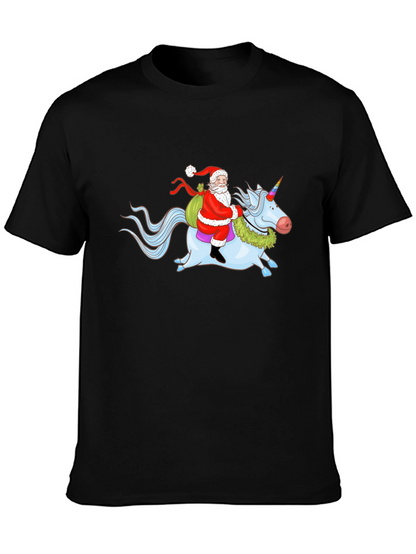 Santa Riding Unicorn Graphic T-Shirt