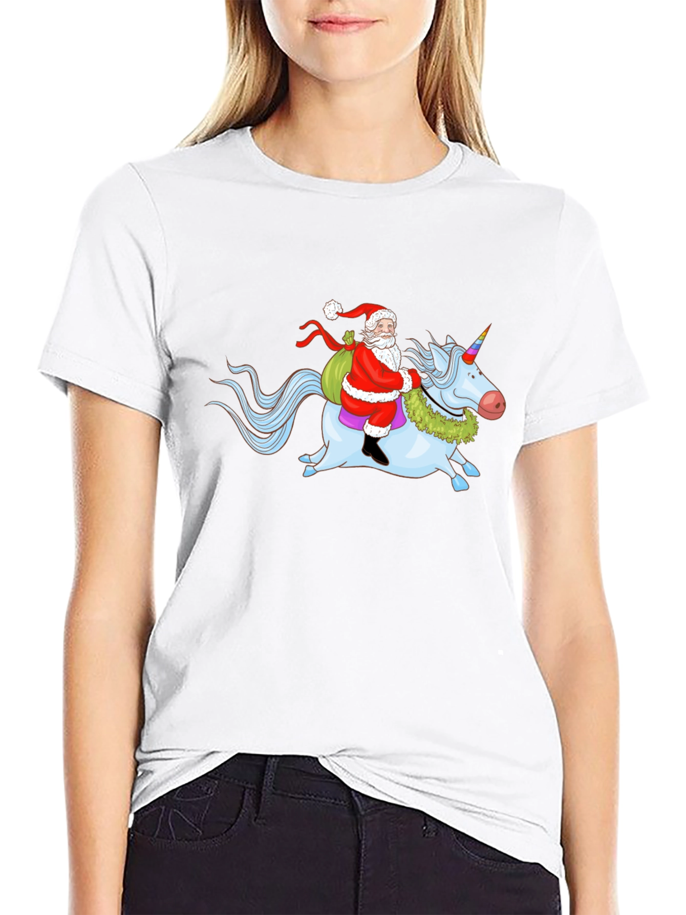 Santa Riding Unicorn Graphic T-Shirt