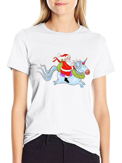 Santa Riding Unicorn Graphic T-Shirt