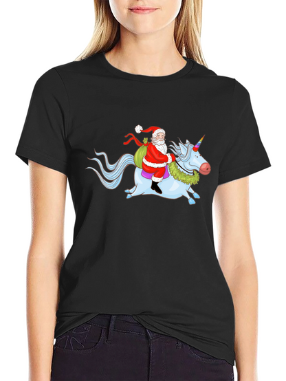 Santa Riding Unicorn Graphic T-Shirt