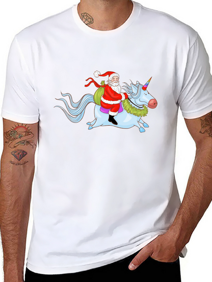 Santa Riding Unicorn Graphic T-Shirt