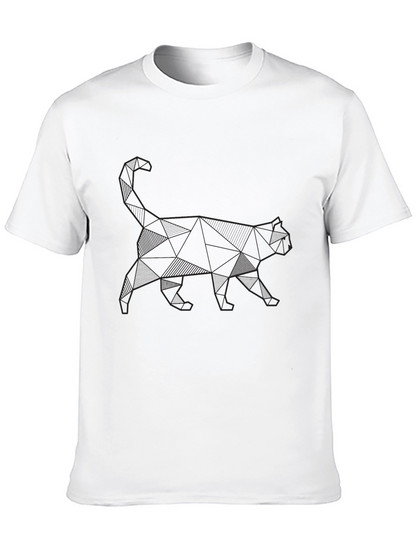 Geometric Cat Print Black T-Shirt