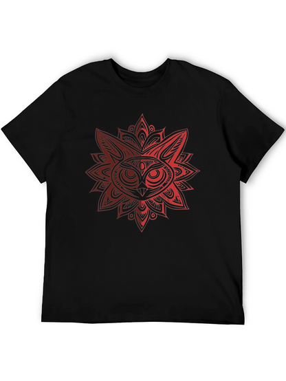 Owl Mandala Graphic Black T-Shirt