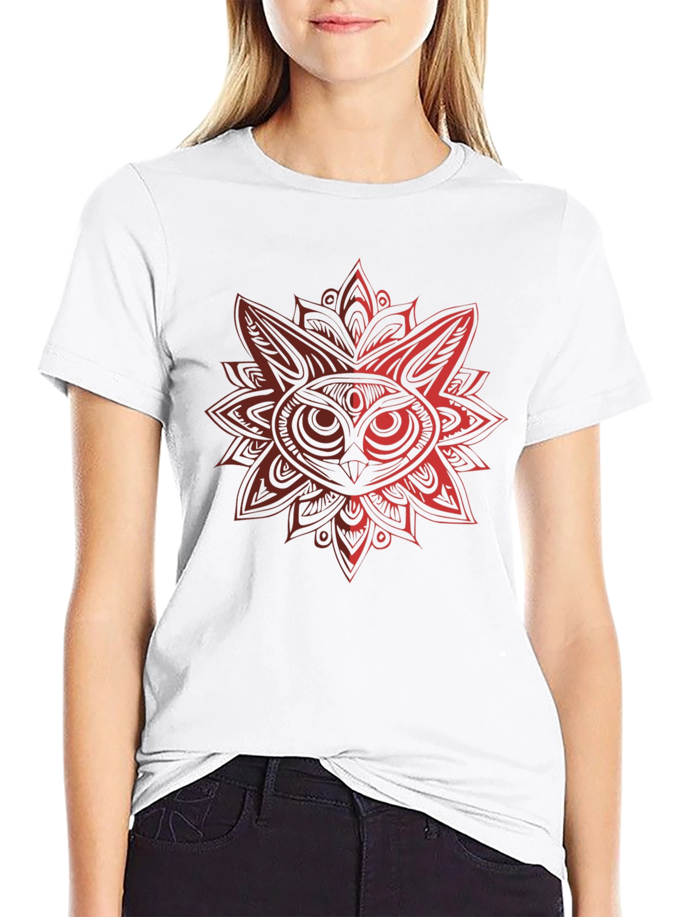 Owl Mandala Graphic Black T-Shirt
