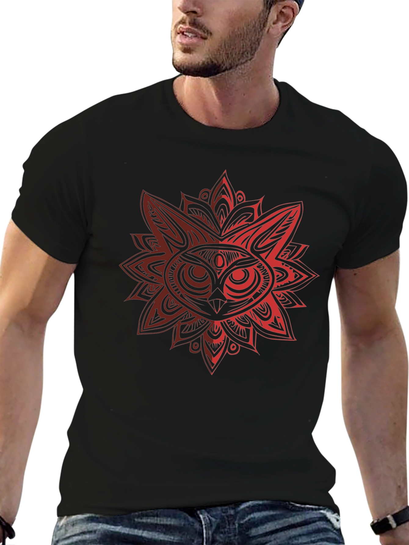 Owl Mandala Graphic Black T-Shirt