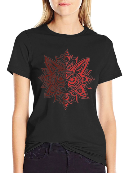 Owl Mandala Graphic Black T-Shirt