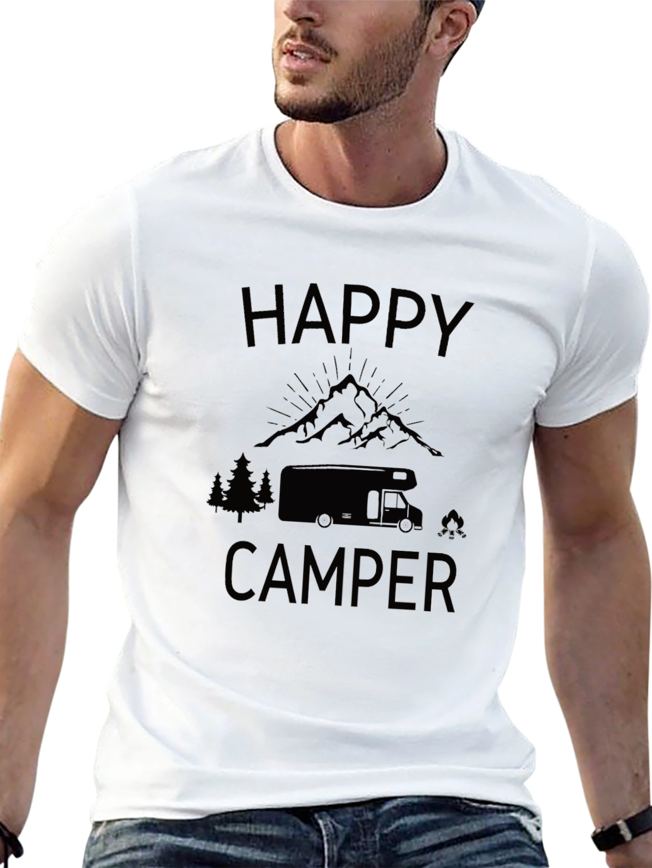 Happy Camper Black Graphic T-Shirt - Adventure Ready!