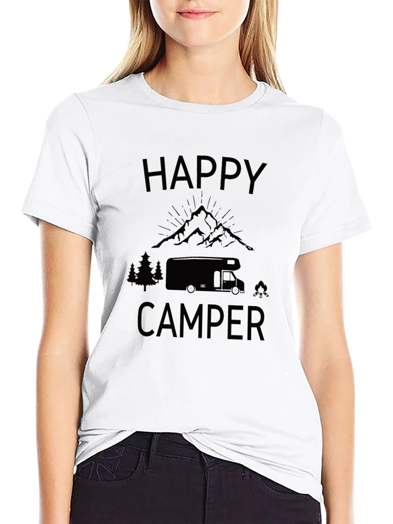 Happy Camper Black Graphic T-Shirt - Adventure Ready!