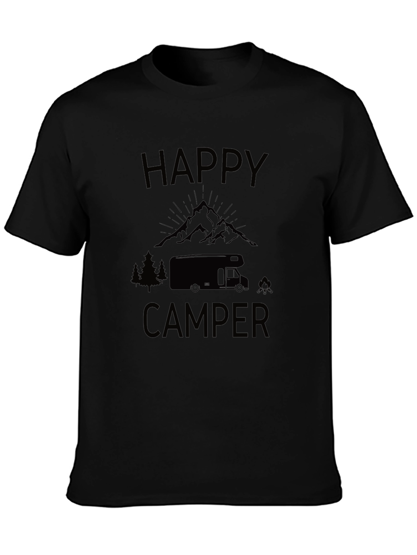 Happy Camper Black Graphic T-Shirt - Adventure Ready!