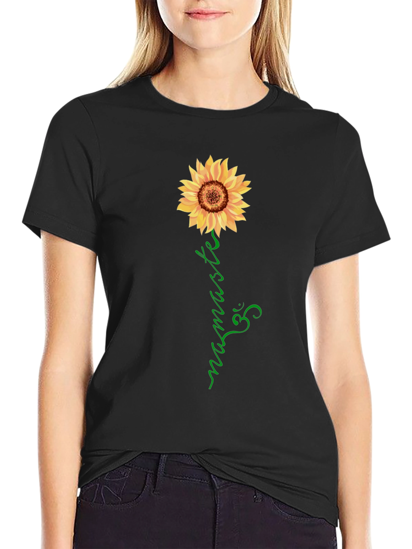 Sunflower Namaste Graphic Tee - Black