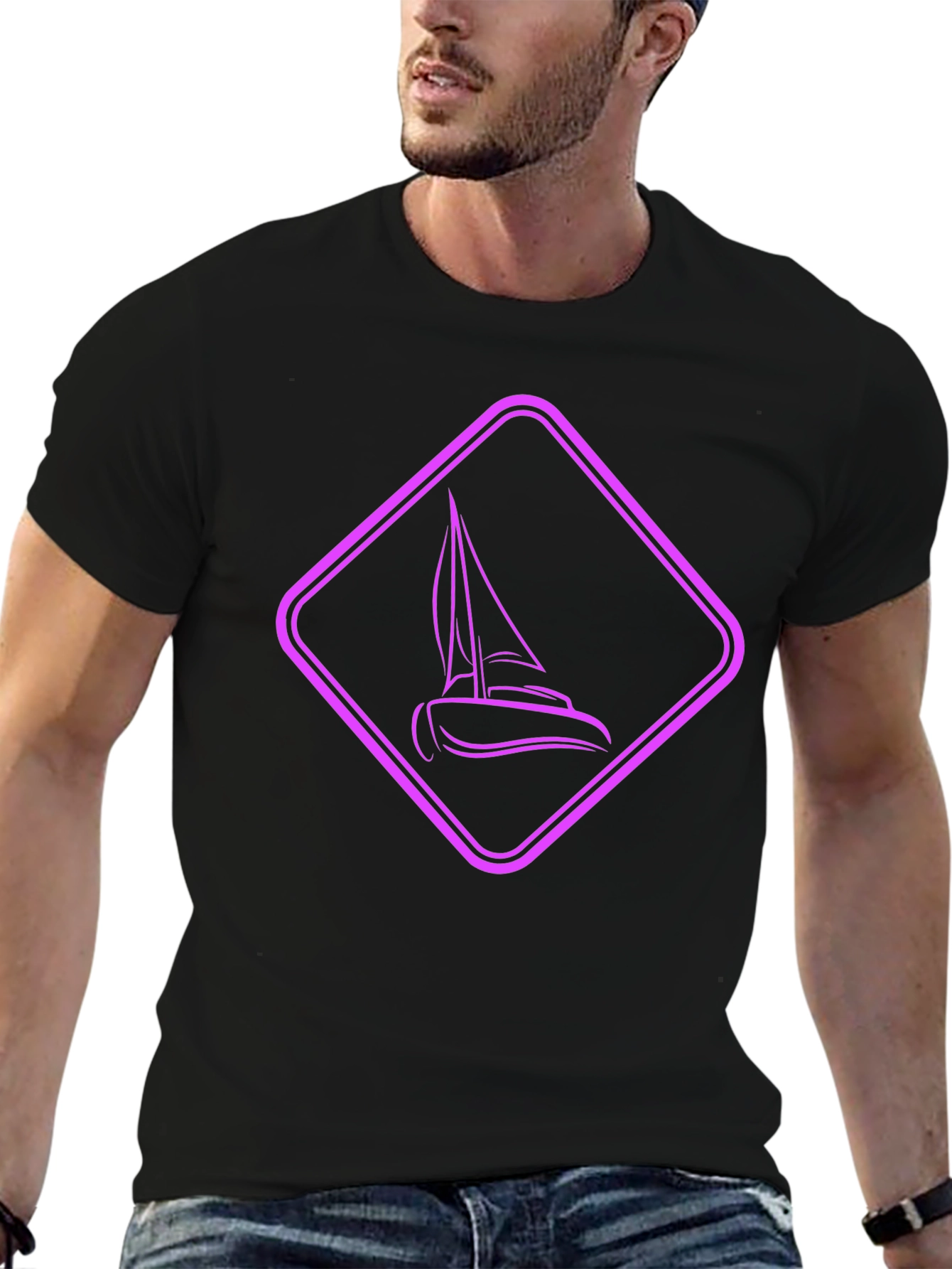 Sailboat Graphic Tee - Modern Black Shirt