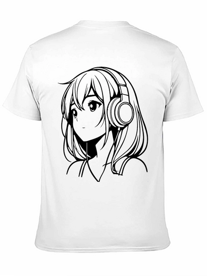 Anime Girl with Headphones Black T-Shirt