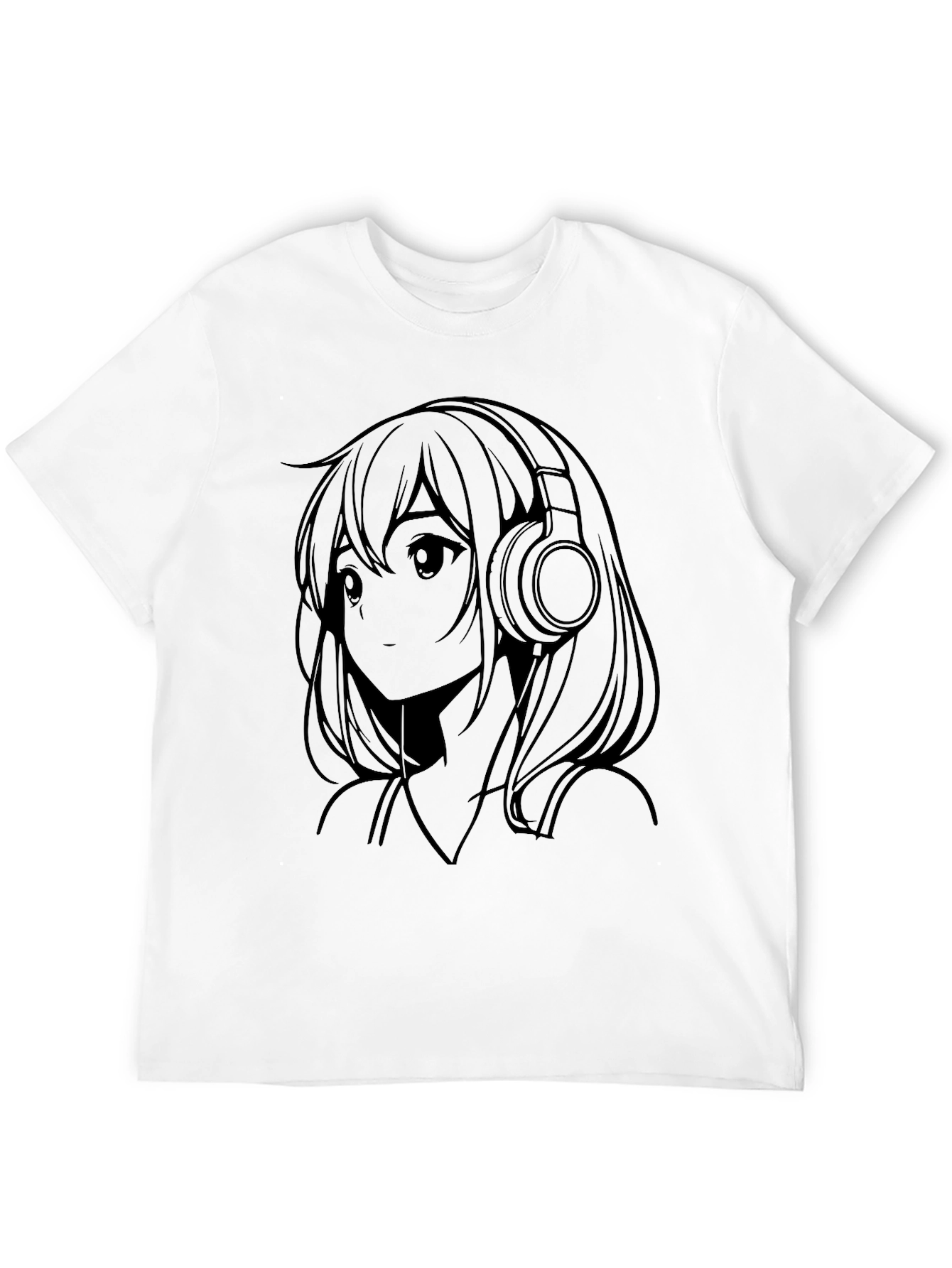 Anime Girl with Headphones Black T-Shirt