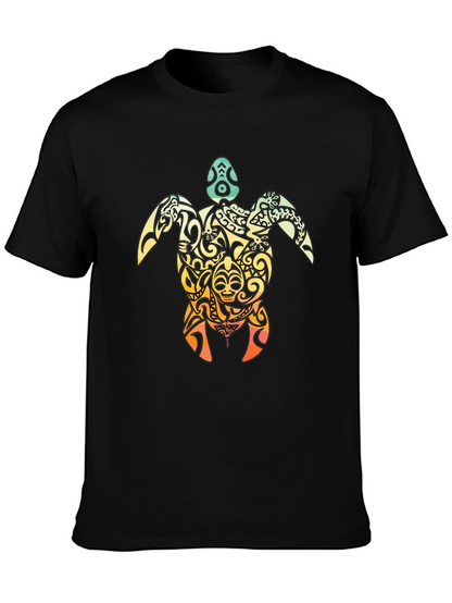 Tribal Turtle Graphic T-Shirt - Black