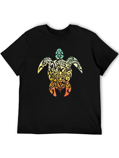 Tribal Turtle Graphic T-Shirt - Black