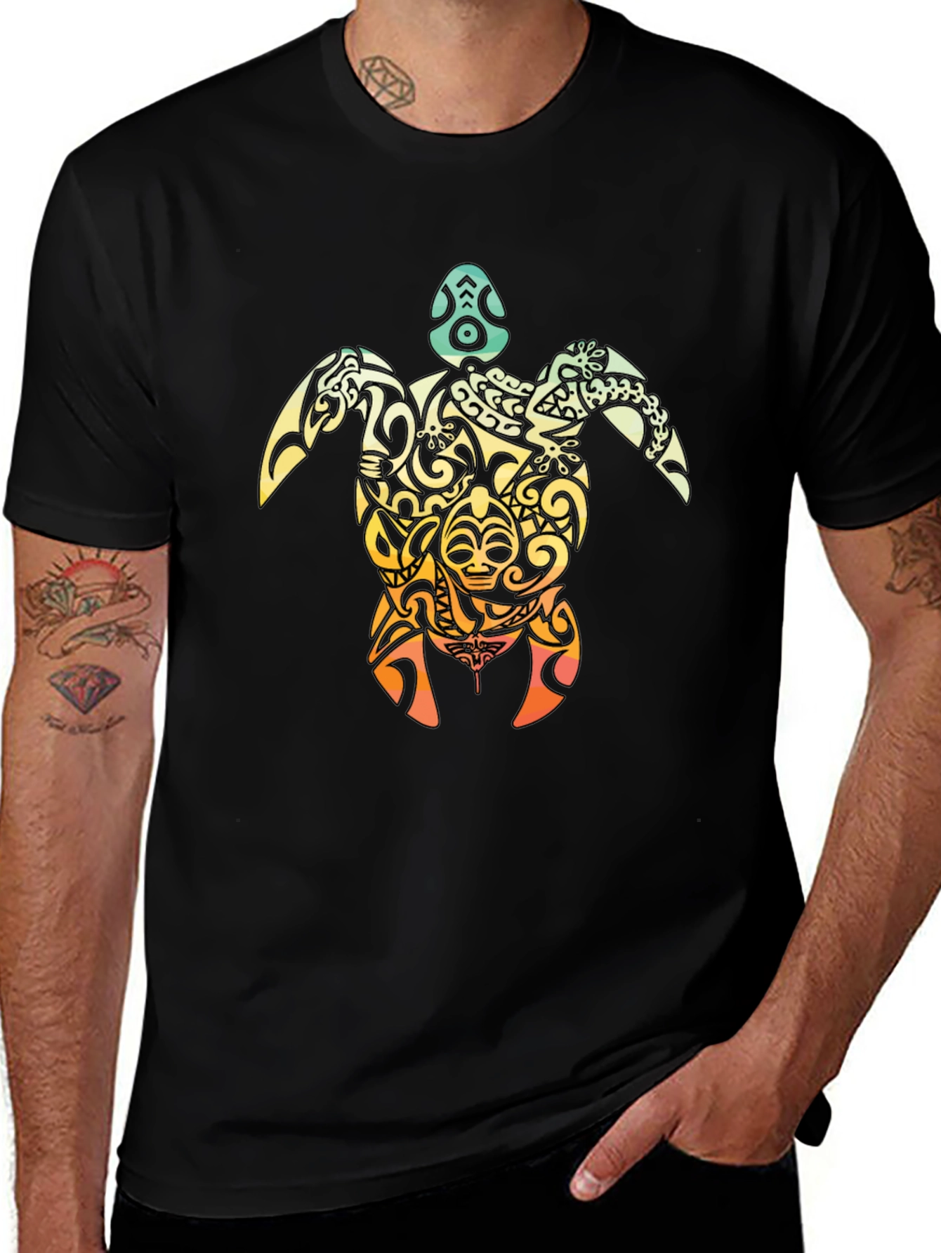 Tribal Turtle Graphic T-Shirt - Black