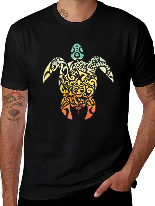 Tribal Turtle Graphic T-Shirt - Black