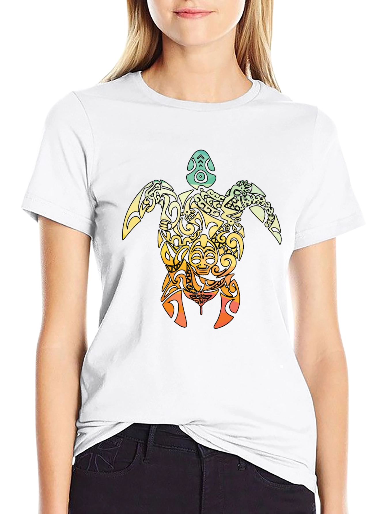 Tribal Turtle Graphic T-Shirt - Black